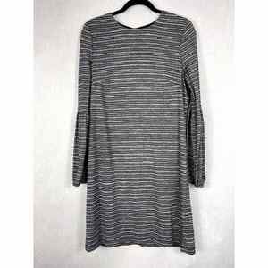 Maggy London Striped Dress Long Puff Sleeve Womens Size 12 Black Gray